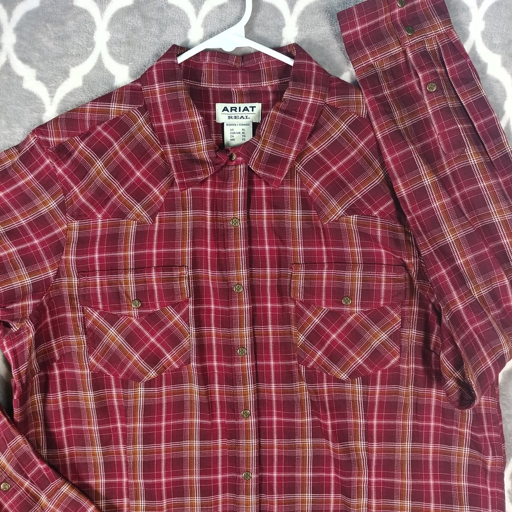 Ariat Real Western Shirt Women XL Burgundy Trail Blaze Snap Up Cowgirl Rustic